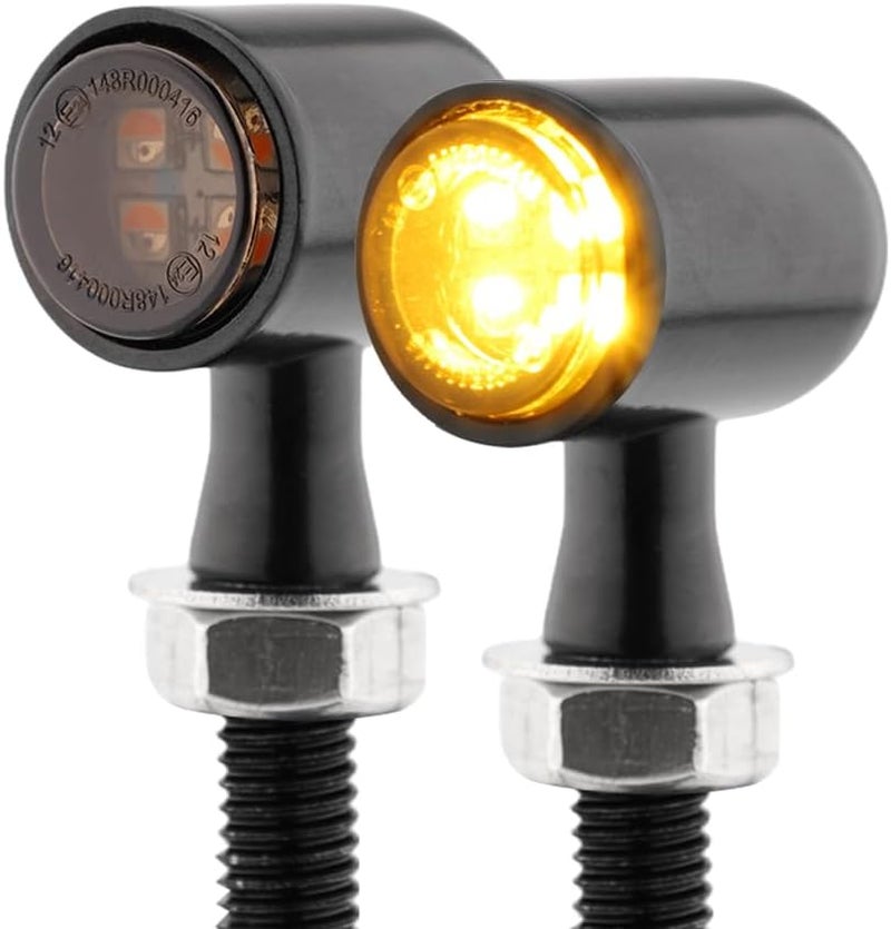 TSUNG Mini Motorcycle Turn Signals Light LED Micro Blinkers for Front/Rear Universal Aftermarket Small Indicator for Cafe Racer Bobber Cruiser Street Bikes (D-Black Amber) - Image 1